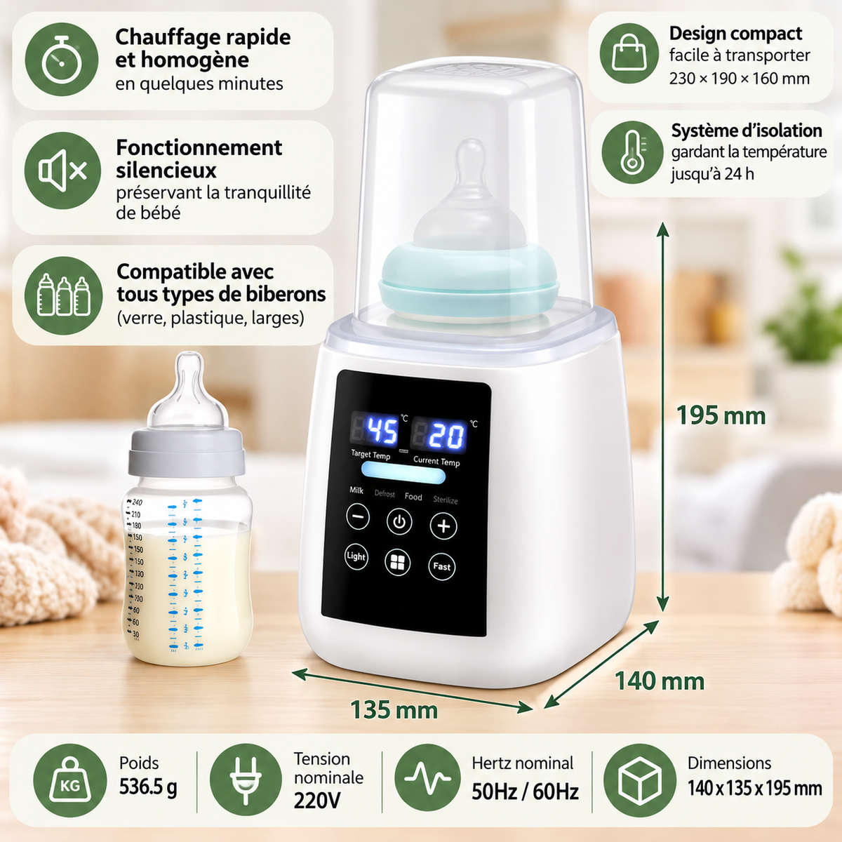Chauffe biberon compact dimensions