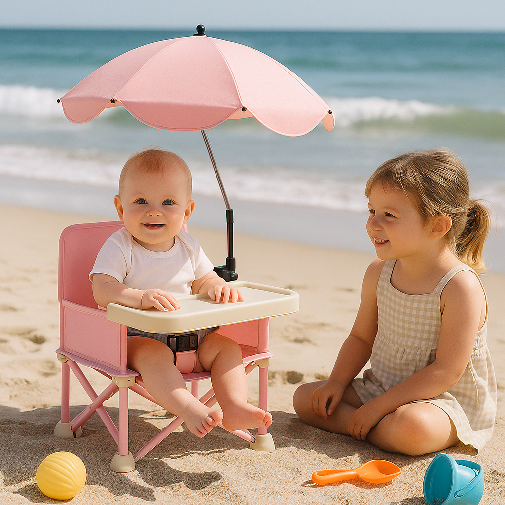 Rehausseur chaise avec parasol rose
