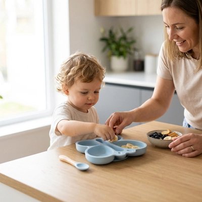 Assiette bébé antidérapant sans BPA bleu