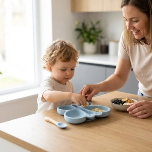 Assiette bébé antidérapant sans BPA bleu ciel