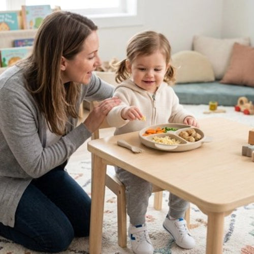 Assiette bébé ventouse parfait pour l'autonomie avec repas légumes