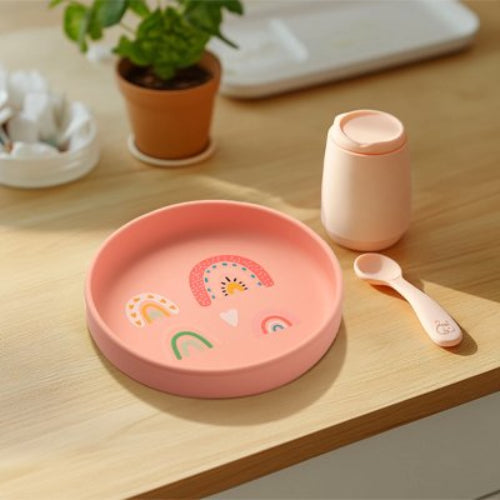Assiette pour bébé antidérapante sécurisée rose