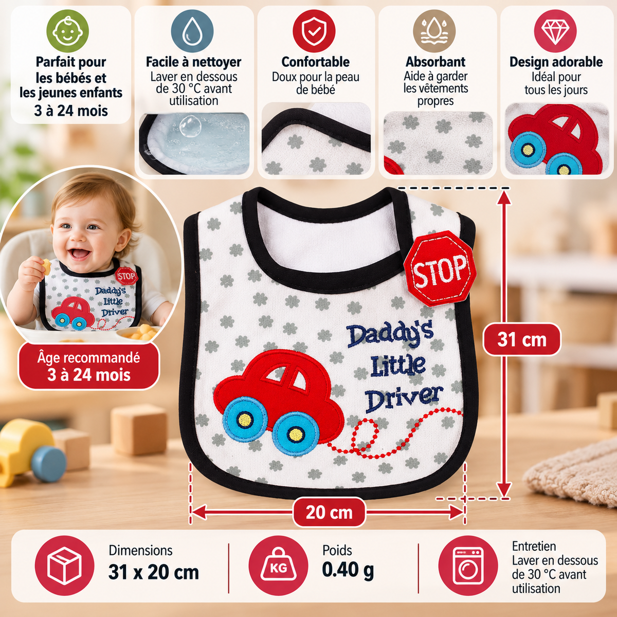 Bavoir bébé | Anti Bave Respirant pour Peau Sensible