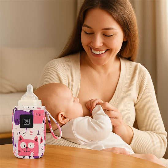 chauffe biberon chaton rose mauve