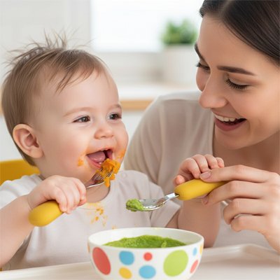 Couvert bébé ergonomique cuillère jaune