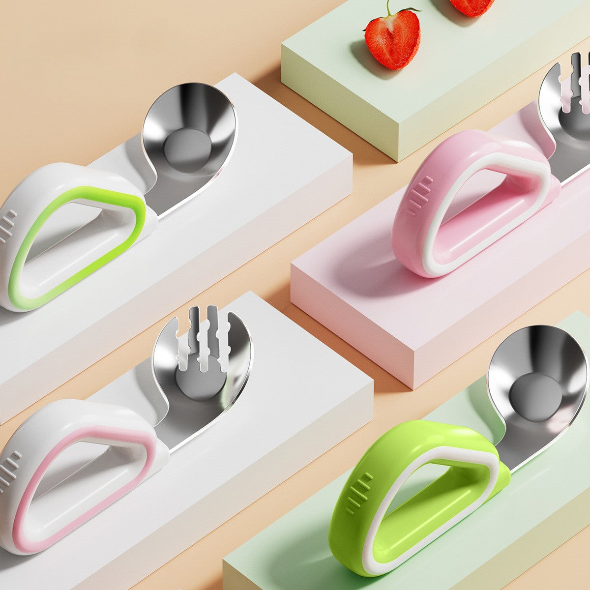 Cuillère ergonomique bébé argent fourchette inoxcidable