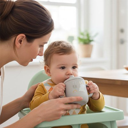 Gobelet bébé gris avec lapin