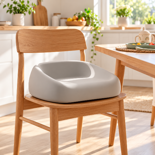 Rehausseur chaise bébé gris 6 x 8 cm sur la chaise de cuisine