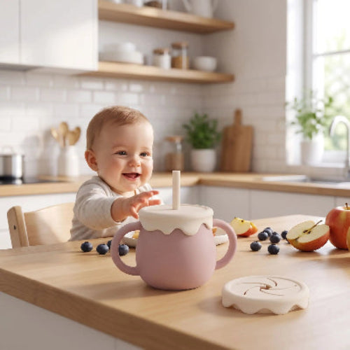 Tasse dapprentissage bébé avec poignées roses pâle