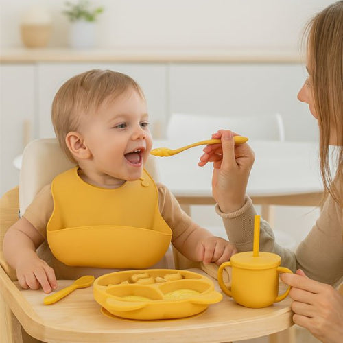 Vaisselle bébé anti casse assiette jaune