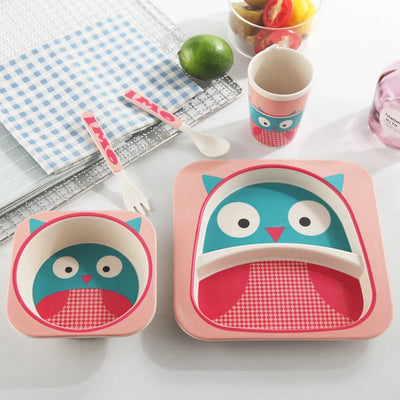 Vaisselle bébé bambou hibou rouge