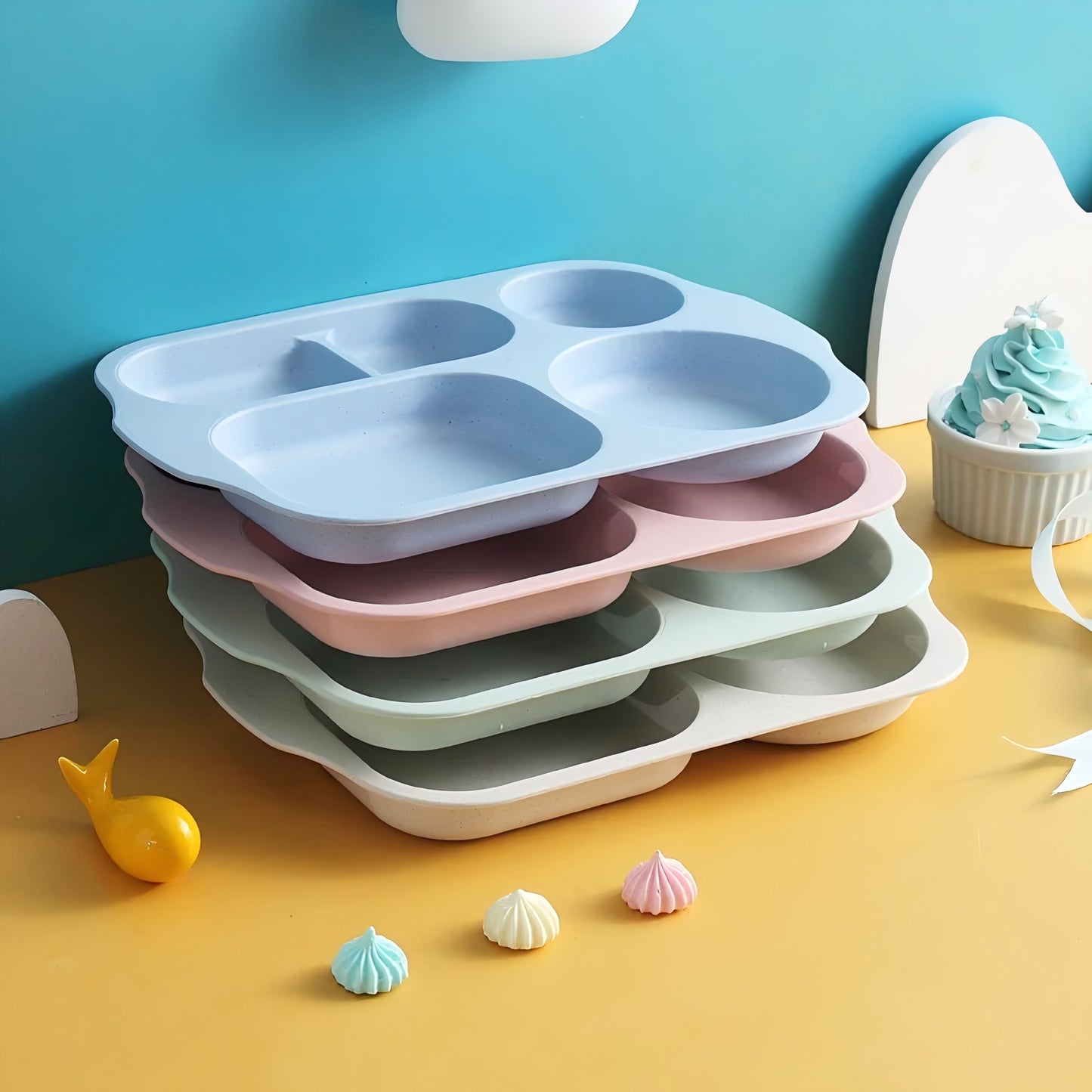 Assiette-bébé lapin ventouse silicone verts