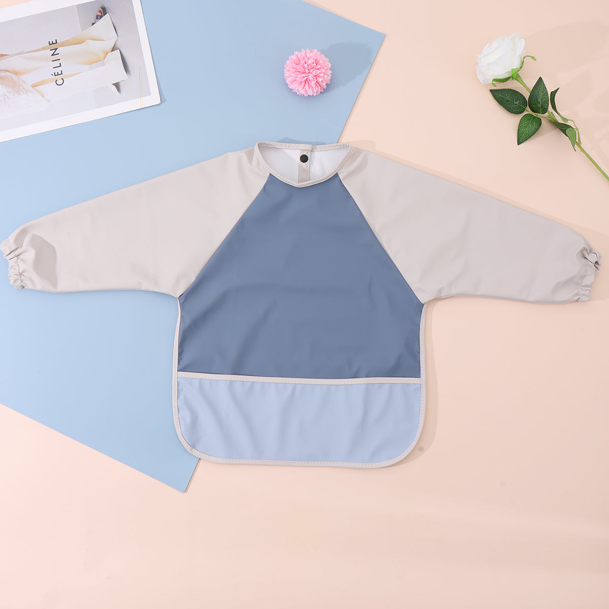 Bavoir Bébé Manche Longue Bleu Gris