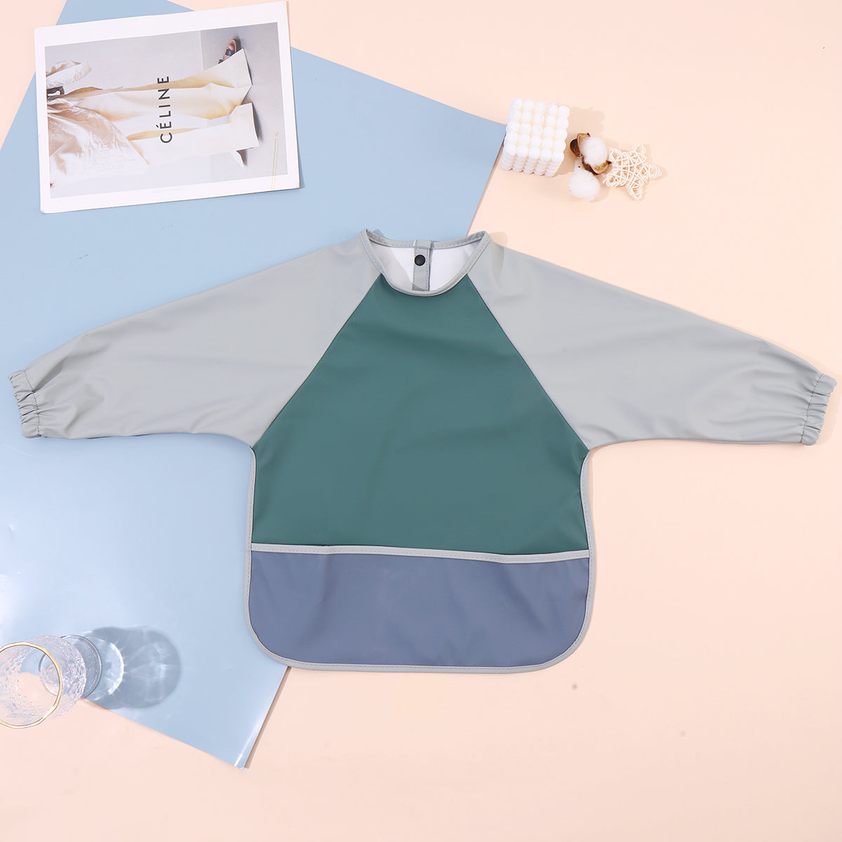 Bavoir Bébé Manche Longue Gris Vert