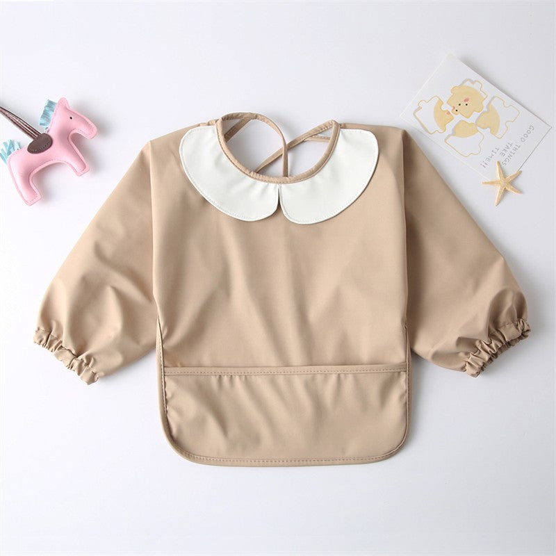 Bavoir Imperméable Bébé beige collet blanc