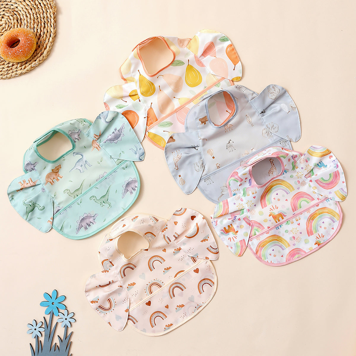 Bavoir bébé imperméable avec poche différente couleurs