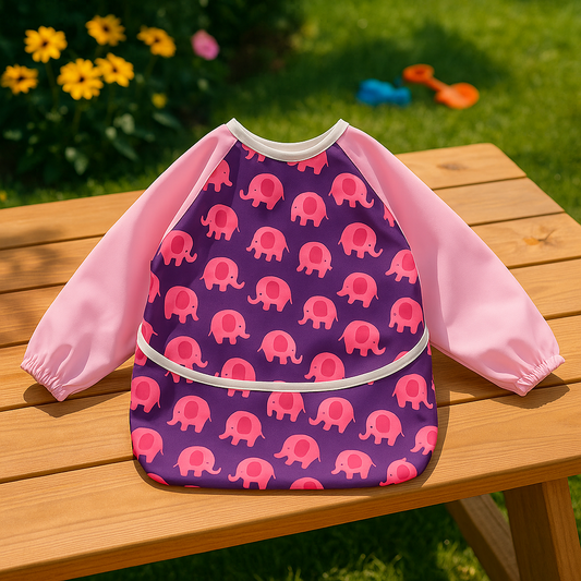 Bavoir-manche-longue imperméable Damien rose