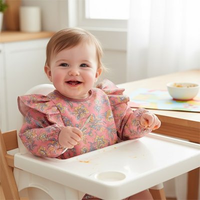 Bavoir manche longue rose