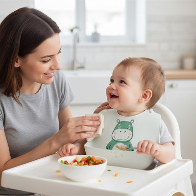 Bavoir silicone hippopotame vert