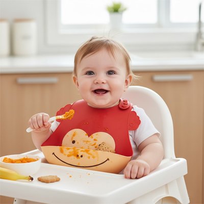 Bavoir silicone imperméable rouge