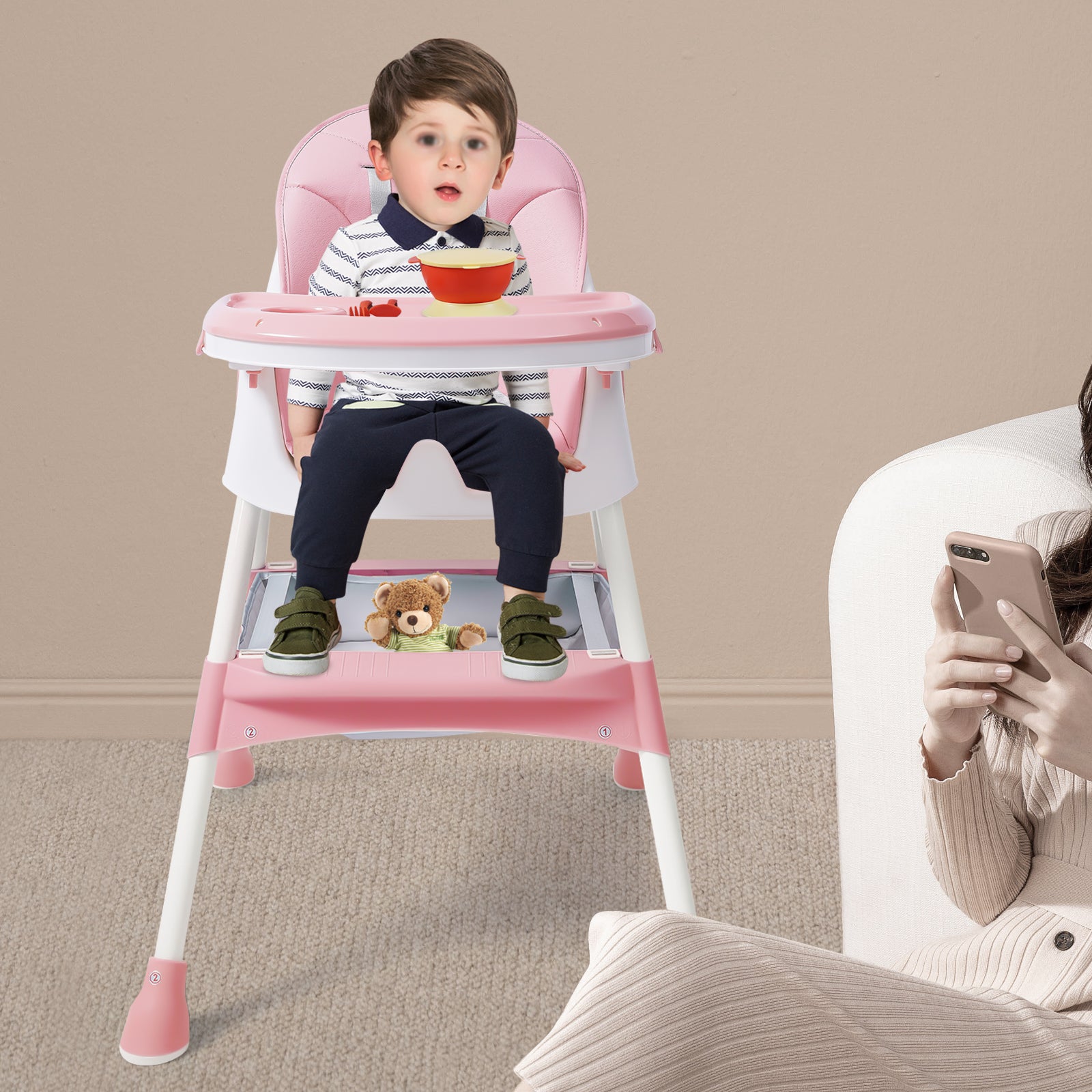 Chaise haute bébé Roxanne™ amovible avec repose pied rose