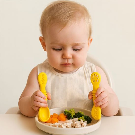 Couvert bébé Ergonomique souple jaune