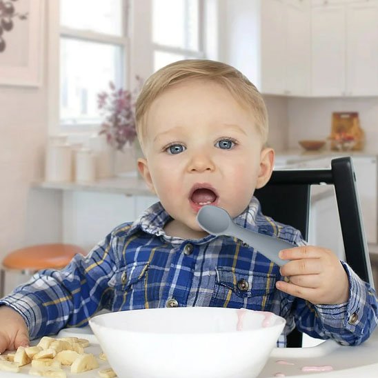 Cuillere bébé Ergonomique jérémie gris petit garçon