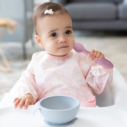 Cuillere bébé Ergonomique jérémie rose avec bébé