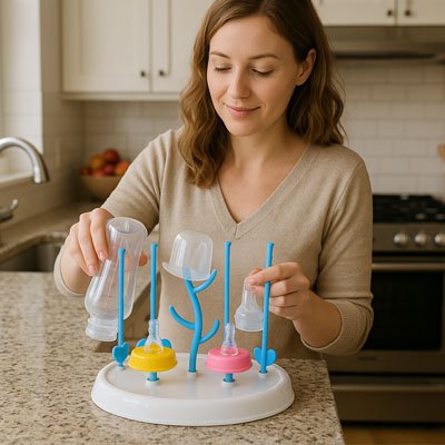 Egouttoir biberon Mélodie rose