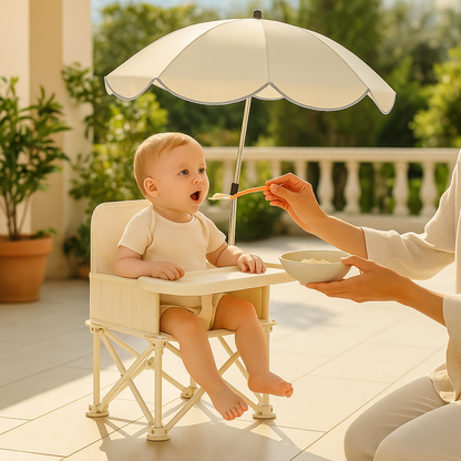 Rehausseur chaise avec parasol avec maman