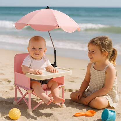 Rehausseur chaise avec parasol rose