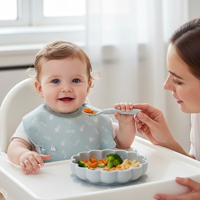 Assiette bébé ventouse avec maman