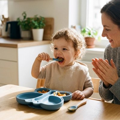 Assiette bébé antidérapant-sans BPA bleu