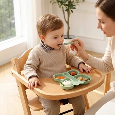 Assiette bébé antidérapant sans BPA vert