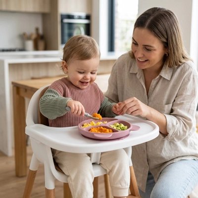 Assiette bébé ventouse anti renversement avec maman