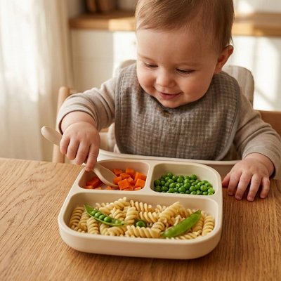 Assiette bébé ventouse antidérapante beige clair