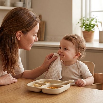 Assiette bébé ventouse antidérapante beige