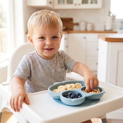 Assiette bebe ventouse antidérapante bleu