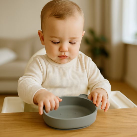 Assiette bébé ventouse antidérapante ourson gris