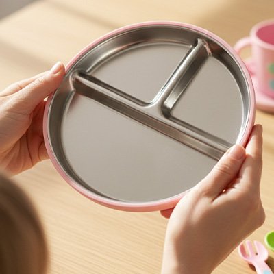 Assiette bébé ventouse compartimentee rose