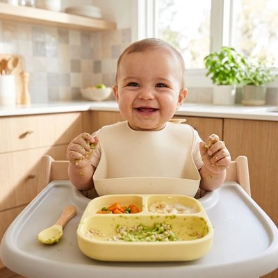 Assiette bébé ventouse conception intelligente avec légumes