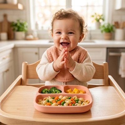 Assiette bébé ventouse conception intelligente couleur saumon