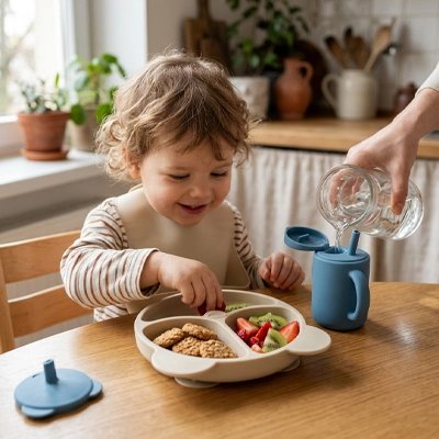 Assiette bébé ventouse parfait pour l'autonomie beige