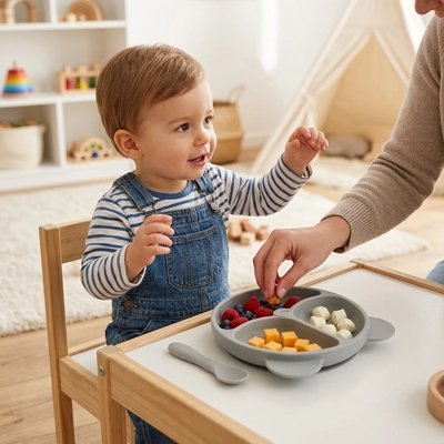 Assiette bébé ventouse parfait pour l'autonomie gris