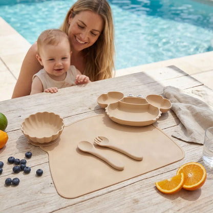 Assiette crabe bebe silicone antidérapente beige