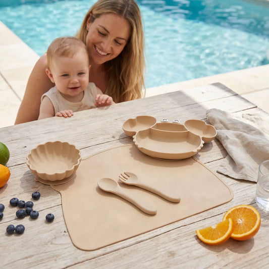 Assiette crabe bebe silicone antidérapente beige