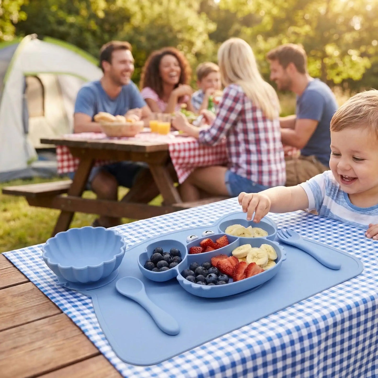 Assiette crabe bébé silicone antidérapente bleu