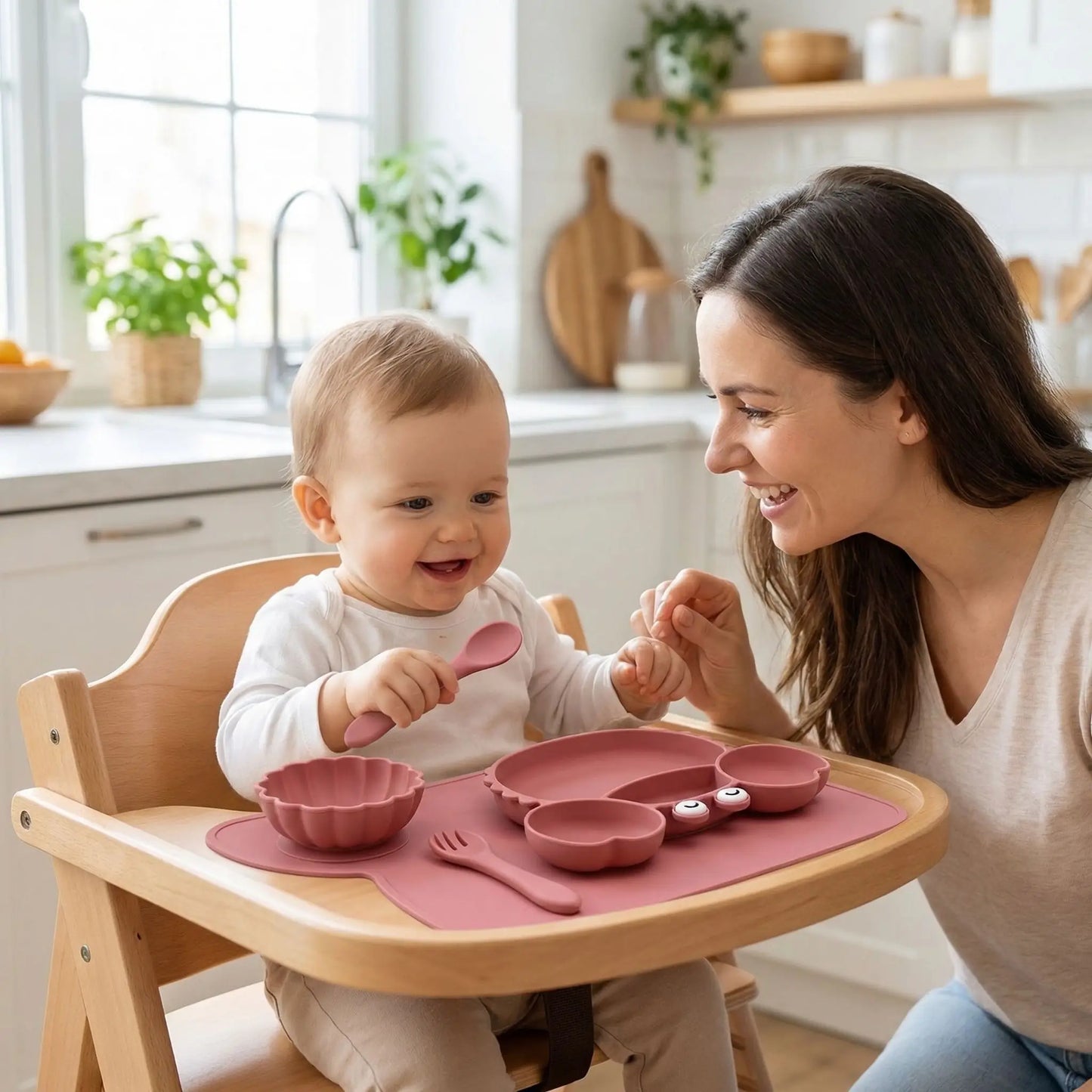 Assiette crabe bébé silicone antidérapente rose
