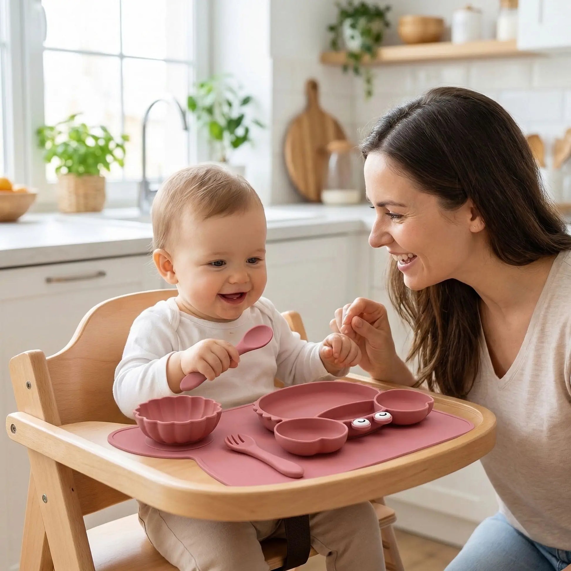Assiette crabe bébé silicone antidérapente rose