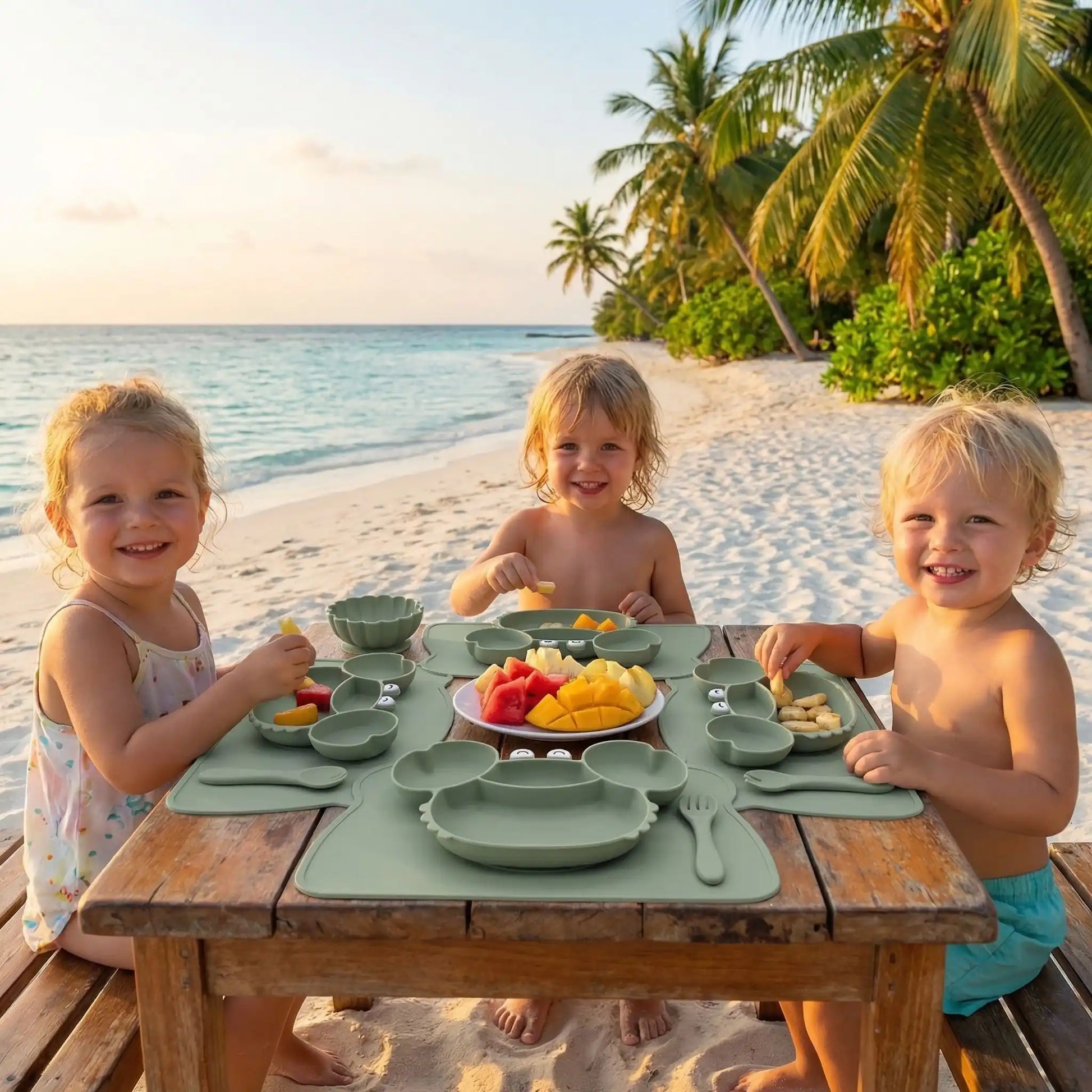 Assiette crabe bébé silicone antidérapente vert
